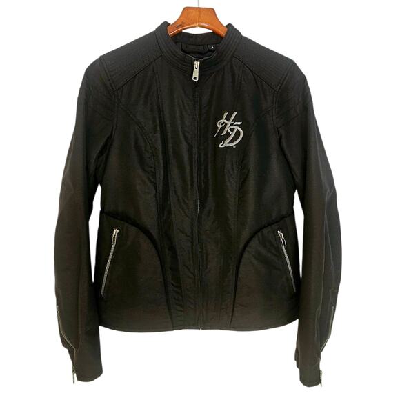 Harley Davidson Black Moto Biker Windbreaker Jacket with HD Logo & Wings - Picture 2 of 11